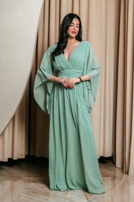 Φόρεμα maxi lime κρουαζέ