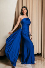 Φόρεμα maxi one shoulder με πέτρα στρας μπλε ηλεκτρίκ - Image 5