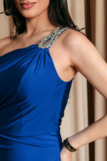 Φόρεμα maxi one shoulder με πέτρα στρας μπλε ηλεκτρίκ - Image 7