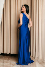 Φόρεμα maxi one shoulder με πέτρα στρας μπλε ηλεκτρίκ - Image 6