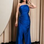 Φόρεμα maxi one shoulder με πέτρα στρας μπλε ηλεκτρίκ