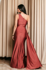 Φόρεμα maxi one shoulder με πέτρα στρας σάπιο μήλο - Image 7