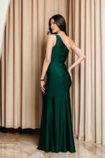 Φόρεμα maxi one shoulder με πέτρα στρας κυπαρισσί - Image 5