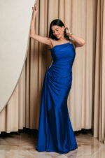 Φόρεμα maxi one shoulder με πέτρα στρας μπλε ηλεκτρίκ - Image 4
