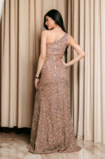 Φόρεμα maxi cut out one shoulder με παγιέτα rose - Image 6