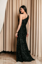 Φόρεμα maxi cut out one shoulder με παγιέτα μαύρο - Image 6
