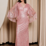 Φόρεμα maxi ροζ με τρισδιάστατο γκλίτερ