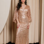 Φόρεμα maxi χρυσό με τρισδιάστατο γκλίτερ