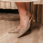 Γόβες μυτερές open heel με δίχτυ και στρας