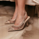 Γόβες μυτερές open heel με στρας