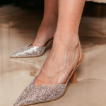 Γόβες μυτερές open heel με διαφάνεια και στρας