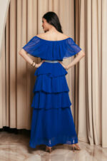 Φόρεμα maxi Off shoulder με βολάν μπλε ρουά