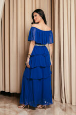 Φόρεμα maxi Off shoulder με βολάν μπλε ρουά