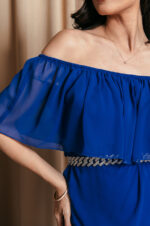 Φόρεμα maxi Off shoulder με βολάν μπλε ρουά