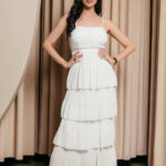 Φόρεμα maxi λευκό με Βολάν και λεπτές τιράντες