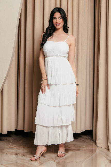 Φόρεμα maxi λευκό με Βολάν και λεπτές τιράντες