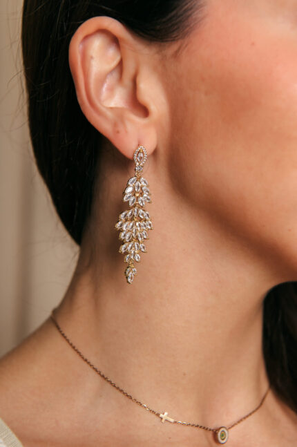 Σκουλαρίκια φύλλα με κρυστάλλους χρυσά