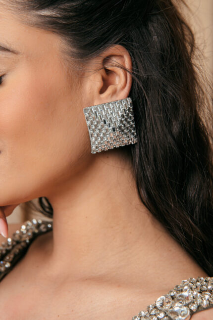 Τετράγωνα σκουλαρίκια με στρας ασημί