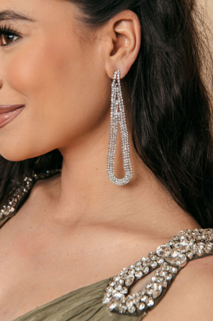 Σκουλαρίκια μακριά δάκρυα με στρας ασημί