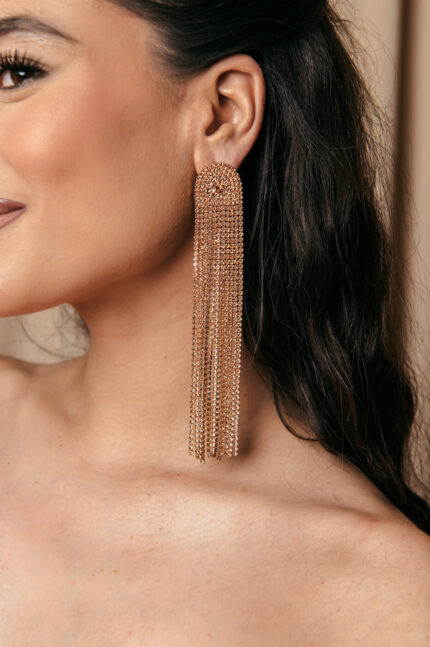 Μακριά σκουλαρίκια με στρας βροχή rose gold