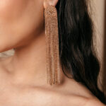 Μακριά σκουλαρίκια με στρας βροχή rose gold