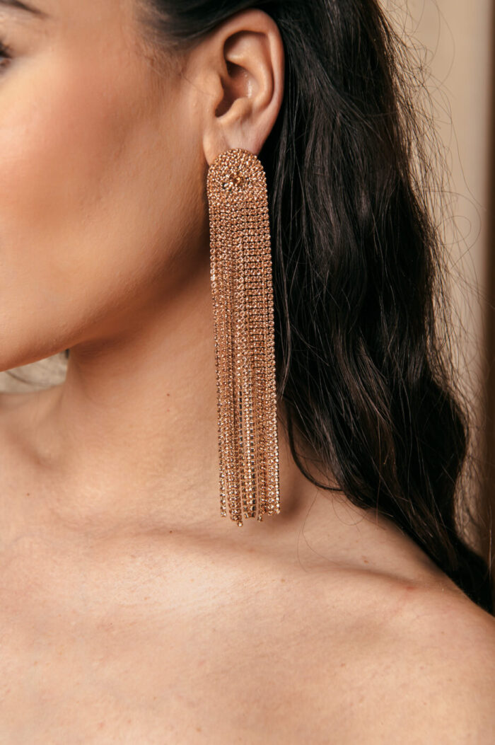 Μακριά σκουλαρίκια με στρας βροχή rose gold