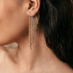 Ear cuffs με κρεμαστή στρας βροχή χρυσά