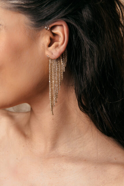 Ear cuffs με κρεμαστή στρας βροχή χρυσά