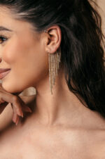 Ear cuffs με κρεμαστή στρας βροχή χρυσά