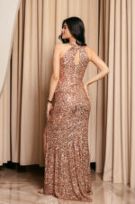 Φόρεμα maxi με παγιέτες rose gold - Image 3