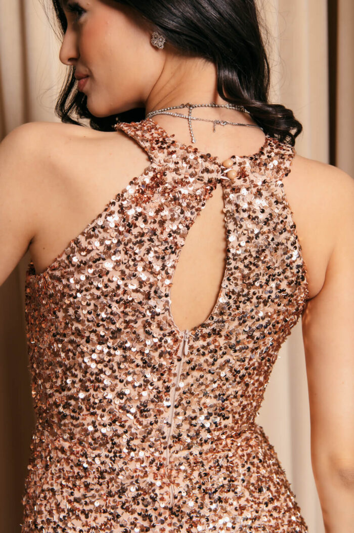 Φόρεμα maxi με παγιέτες rose gold