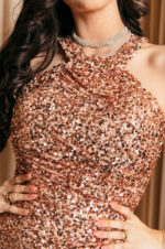 Φόρεμα maxi με παγιέτες rose gold