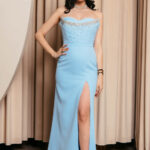 Φόρεμα maxi στραπλες με διακοσμημένο μπούστο baby blue