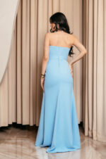 Φόρεμα maxi στραπλες με διακοσμημένο μπούστο baby blue