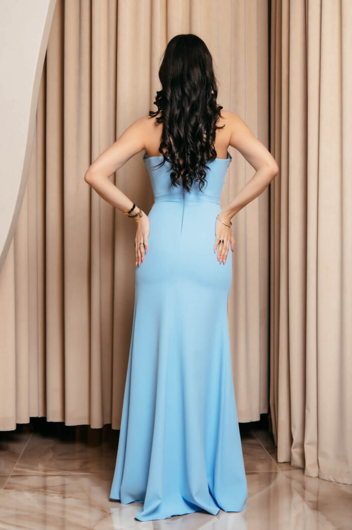 Φόρεμα maxi στραπλες με διακοσμημένο μπούστο baby blue