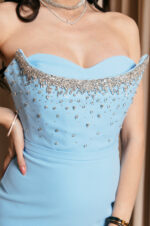 Φόρεμα maxi στραπλες με διακοσμημένο μπούστο baby blue