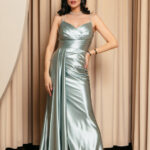 Φόρεμα maxi με ντραπέ σχέδιο και τιράντες στρας μέντα