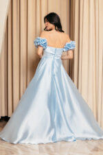 Φόρεμα Maxi Ταφτάς Γυαλιστερός με balloon μανίκια baby blue
