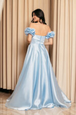 Φόρεμα Maxi Ταφτάς Γυαλιστερός με balloon μανίκια baby blue