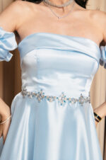 Φόρεμα Maxi Ταφτάς Γυαλιστερός με balloon μανίκια baby blue