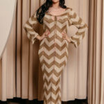 Φόρεμα maxi πλεκτό θαλάσσης beachwear μπεζ-χρυσό