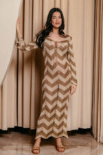 Φόρεμα maxi πλεκτό θαλάσσης beachwear μπεζ-χρυσό - Image 7