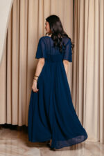 Φόρεμα maxi με δαντέλα και V ντεκολτέ midnight blue