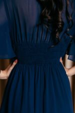 Φόρεμα maxi με δαντέλα και V ντεκολτέ midnight blue