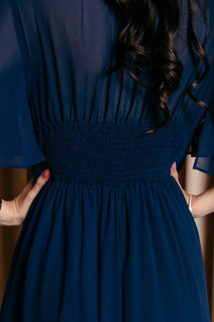 Φόρεμα maxi με δαντέλα και V ντεκολτέ midnight blue