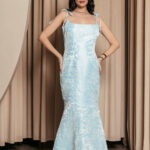 Φόρεμα maxi γοργονέ με ανάγλυφο μοτίβο baby blue