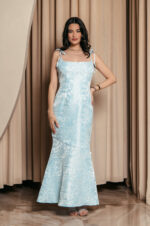 Φόρεμα maxi γοργονέ με ανάγλυφο μοτίβο baby blue