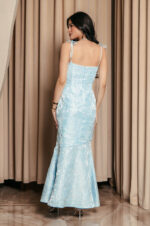 Φόρεμα maxi γοργονέ με ανάγλυφο μοτίβο baby blue