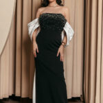 Φόρεμα maxi με σχέδιο φιόγκο και ουρά ασπρόμαυρο