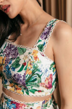 Σετ crop top - φούστα floral με πλεκτές λεπτομέρειες λευκό - Image 11